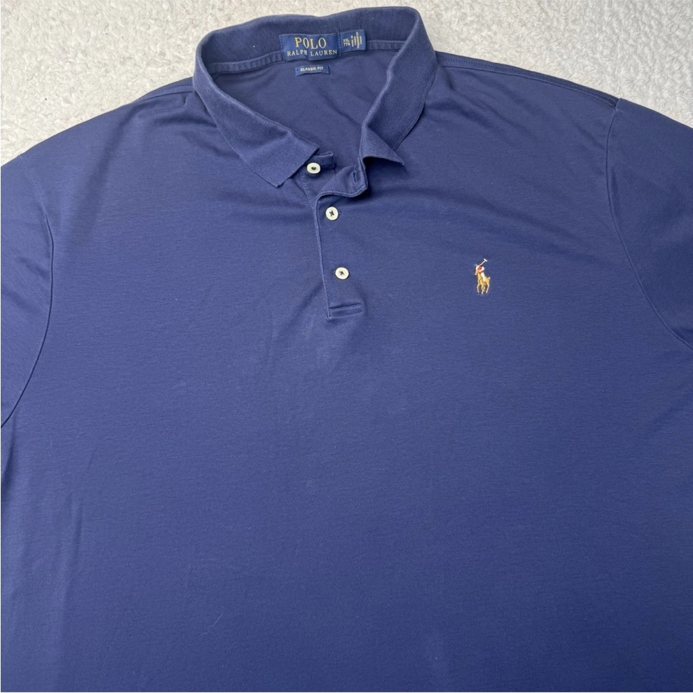 Polo Ralph Lauren Polo Shirt Mens 2XL Blue Classic Fit Short Sleeve Flesh Pony